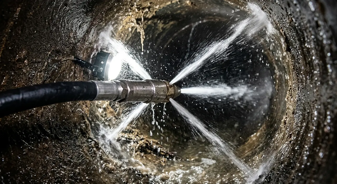 High-pressure hydro jetting nozzle cleaning sewer pipe for Storm Drain Cleaning in Sartell
